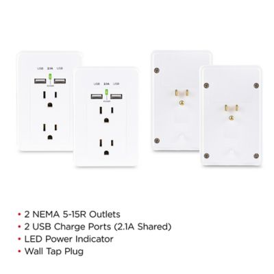 Image showing  4-Outlet Direct Plug-in Wall Tap with USB Ports, White, MP18HO007, 2 Pack