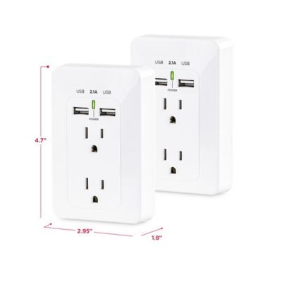 Image showing  4-Outlet Direct Plug-in Wall Tap with USB Ports, White, MP18HO007, 2 Pack
