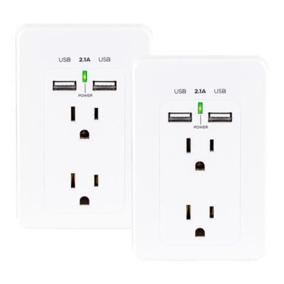 Image showing  4-Outlet Direct Plug-in Wall Tap with USB Ports, White, MP18HO007, 2 Pack