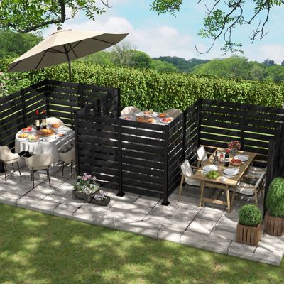 Image showing 9 th Veikous Outdoor Fir Wood Flat Top Privacy Fence Screen for Soft and Hard Ground 1-Panel, Black