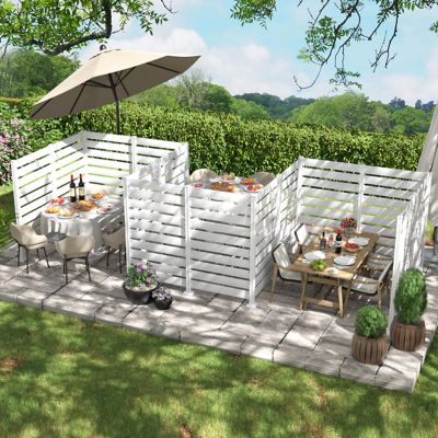 Image showing 9 th Veikous Outdoor Fir Wood Flat Top Privacy Fence Screen for Soft and Hard Ground 2-Panels, White