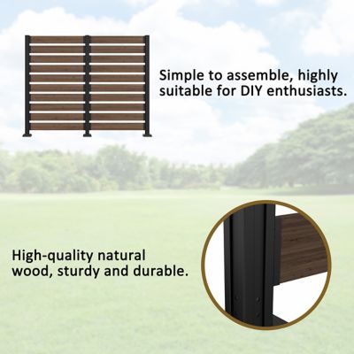 Image showing 7 th Veikous Outdoor Fir Wood Flat Top Privacy Fence Screen for Soft and Hard Ground 2-Panels, Brown
