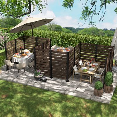 Image showing 9 th Veikous Outdoor Fir Wood Flat Top Privacy Fence Screen for Soft and Hard Ground 2-Panels, Brown