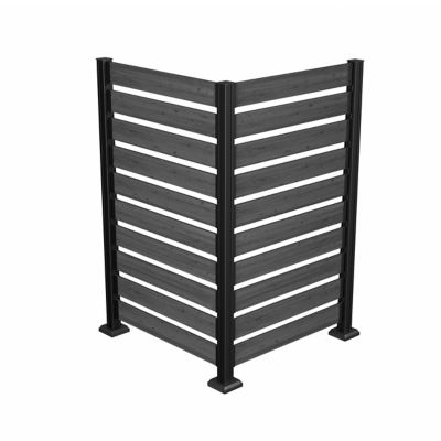 Veikous Outdoor Fir Wood Flat Top Privacy Fence Screen for Soft and Hard Ground 2-Panels, Black