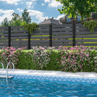 Veikous Wood Flat Top Privacy Fence Screen for Soft and Hard Ground 2-Panels, Black