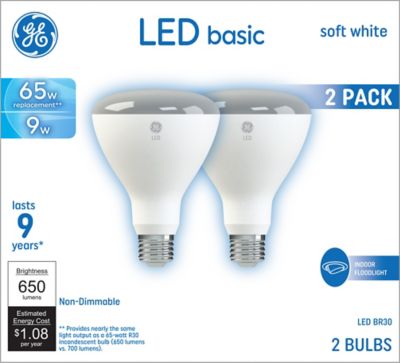 GE Soft White LED 65W BR30, 2 pk.