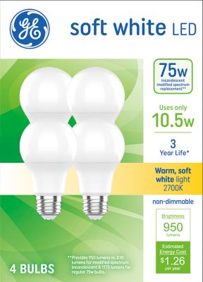 GE Soft White LED 75W A19, 4 pk.