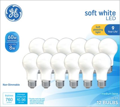 GE Soft White LED 60W A19, 12 pk.