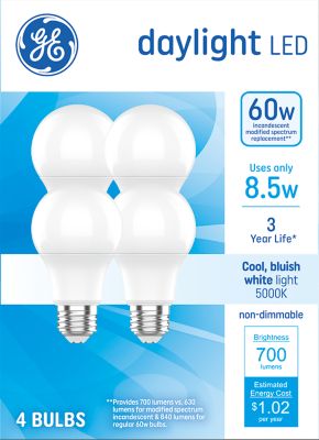 GE Daylight LED 60W A19, 4 pk.