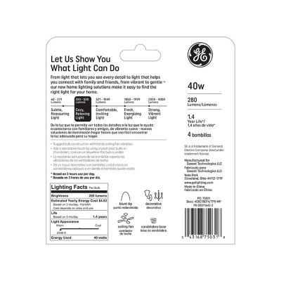 Image showing  INC Soft White 40W Clear B10, 4 pk.