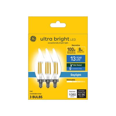 Image showing 1 th GE Ultra Bright Daylight 100 W Clear CA12, 3 pk.
