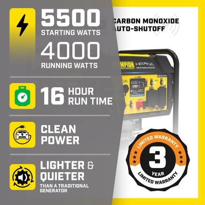 Image showing  5500W Dual Fuel Portable Open Frame Inverter Generator with Quiet Technology and CO Shield