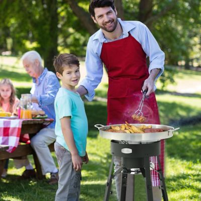 Image showing 7 th Creole Feast Portable Gas Cooker with Stainless Steel Wok, with Cast Iron Burner, 54,000 BTU, Height Adjustable Legs