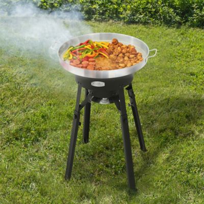 Image showing 8 th Creole Feast Portable Gas Cooker with Stainless Steel Wok, with Cast Iron Burner, 54,000 BTU, Height Adjustable Legs