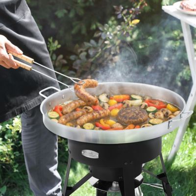 Image showing 9 th Creole Feast Portable Gas Cooker with Stainless Steel Wok, with Cast Iron Burner, 54,000 BTU, Height Adjustable Legs