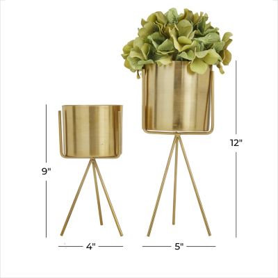 Image showing  Polished Metal Indoor Planter with Removable Stand