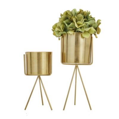 Image showing  Polished Metal Indoor Planter with Removable Stand