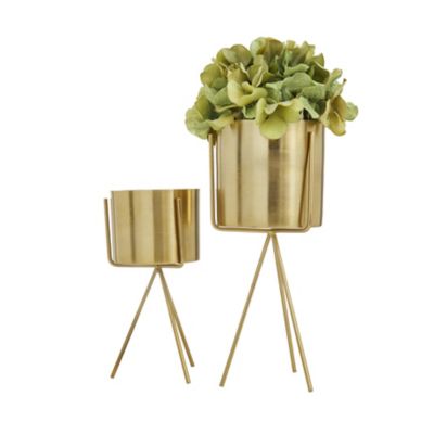 Image showing  Polished Metal Indoor Planter with Removable Stand