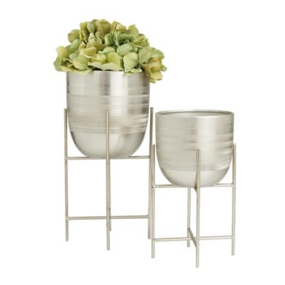 Image showing  Metal Small Brushed Dome Indoor Planter with Removable Stand