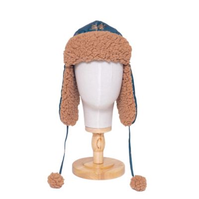 mimish The Cozy Trapper Hat - Skating Sloths Print with Curry Tan Sherpa Liner & Pompoms