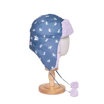 Image showing  The Cozy Trapper Hat - Kittens Print with Orchid Sherpa Liner & Pompoms
