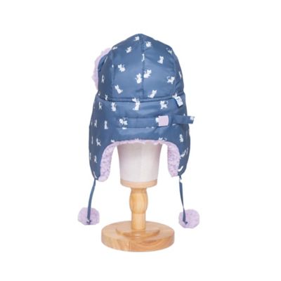 Image showing  The Cozy Trapper Hat - Kittens Print with Orchid Sherpa Liner & Pompoms
