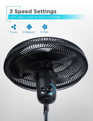 Image showing  16-Inch Pedestal Fan, Standing Fan with 3 Speed Settings, Black