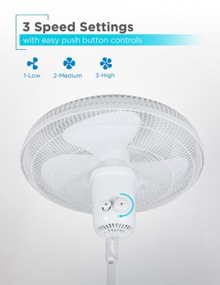 Image showing  16-Inch Pedestal Fan, Standing Fan with 3 Speed Settings, White
