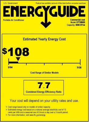 Image showing 6 th Commercial Cool 8,000 BTU SACC/CEC Portable Air Conditioner, 350 sq. ft., 12,000 BTU ASHRAE 128