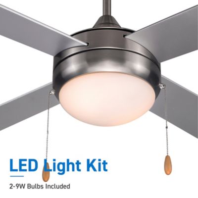 Image showing  52 in. Modern Ceiling Fan with Lights and Dual Chain, 4 Plywood Blades in Silver