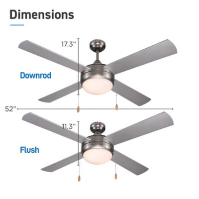 Image showing  52 in. Modern Ceiling Fan with Lights and Dual Chain, 4 Plywood Blades in Silver