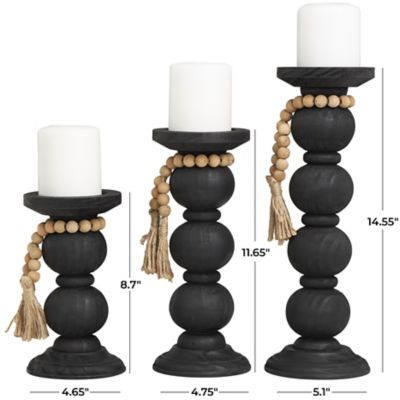 Image showing  Wood Handmade Bubble Inspired Matte Decorative Candle Holder with Beaded Garland Accent