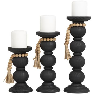 Image showing  Wood Handmade Bubble Inspired Matte Decorative Candle Holder with Beaded Garland Accent