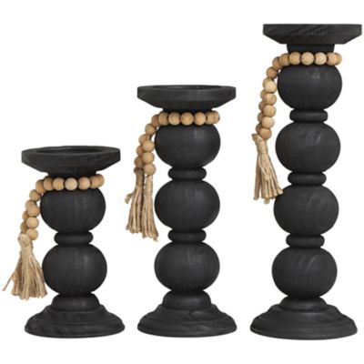 Image showing  Wood Handmade Bubble Inspired Matte Decorative Candle Holder with Beaded Garland Accent