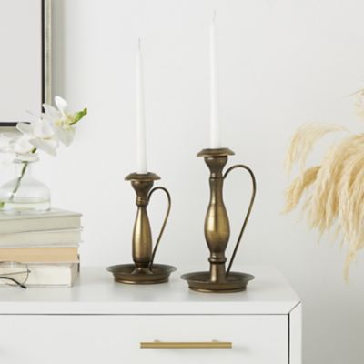 Harper & Willow Metal Antique Style Decorative Candle Holder with Candle Plates and Handles