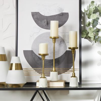 Harper & Willow Aluminum Metal Slim Decorative Candle Holder with White Marble Base