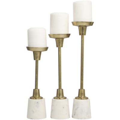 Image showing  Aluminum Metal Slim Decorative Candle Holder with White Marble Base