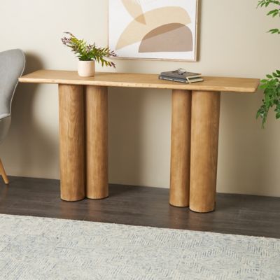 Harper & Willow Wood Handmade Rectangular Living Room Console Table with Pillar Legs