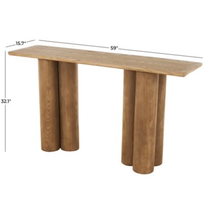 Image showing  Wood Handmade Rectangular Living Room Console Table with Pillar Legs