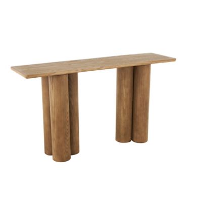 Image showing  Wood Handmade Rectangular Living Room Console Table with Pillar Legs