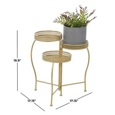 Image showing  Metal Curved Folding 3 Tier Indoor Outdoor Plantstand with Floral and Scroll Patterns