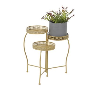 Image showing  Metal Curved Folding 3 Tier Indoor Outdoor Plantstand with Floral and Scroll Patterns