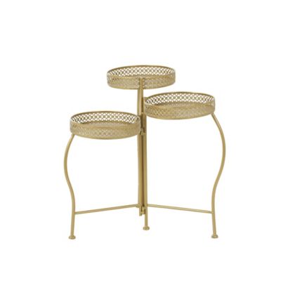 Image showing  Metal Curved Folding 3 Tier Indoor Outdoor Plantstand with Floral and Scroll Patterns