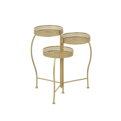 Image showing  Metal Curved Folding 3 Tier Indoor Outdoor Plantstand with Floral and Scroll Patterns