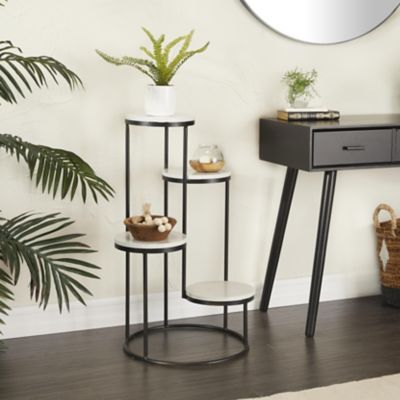 Harper & Willow Marble 4 Tier Indoor Plantstand with Black Base