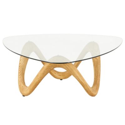 Image showing  Cement Stone Abstract Living Room Coffee Table with Wavy Base and Triangular Glass Top
