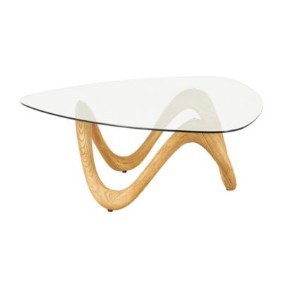 Image showing  Cement Stone Abstract Living Room Coffee Table with Wavy Base and Triangular Glass Top