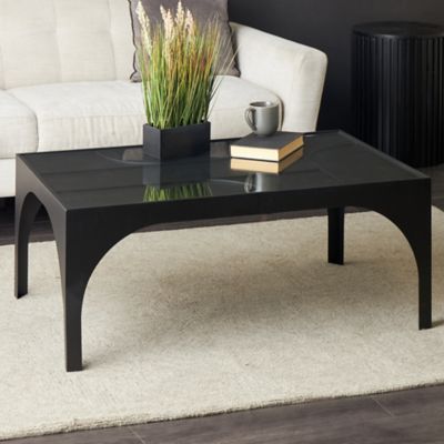 Harper & Willow Metal Geometric Living Room Coffee Table with Glass Top