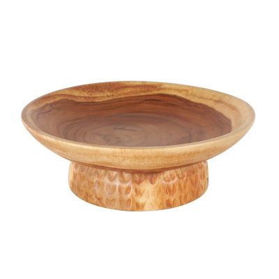 Image showing  Teak Wood Handmade Round Decorative Bowl with Elevated Base