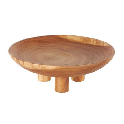 Image showing  Teak Wood Handmade Round Decorative Bowl with Peg Legs